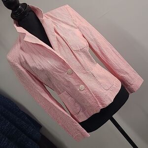 Evan-Picone petite seersucker button front collared jacket